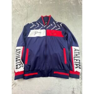 Jian Wang Track Jacket Mens Size M Navy Blue Athletes Full Zip Mock Neck